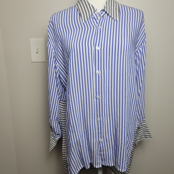Sen Striped Button Up Oversized Hi-Lo Small - Picture 1 of 11